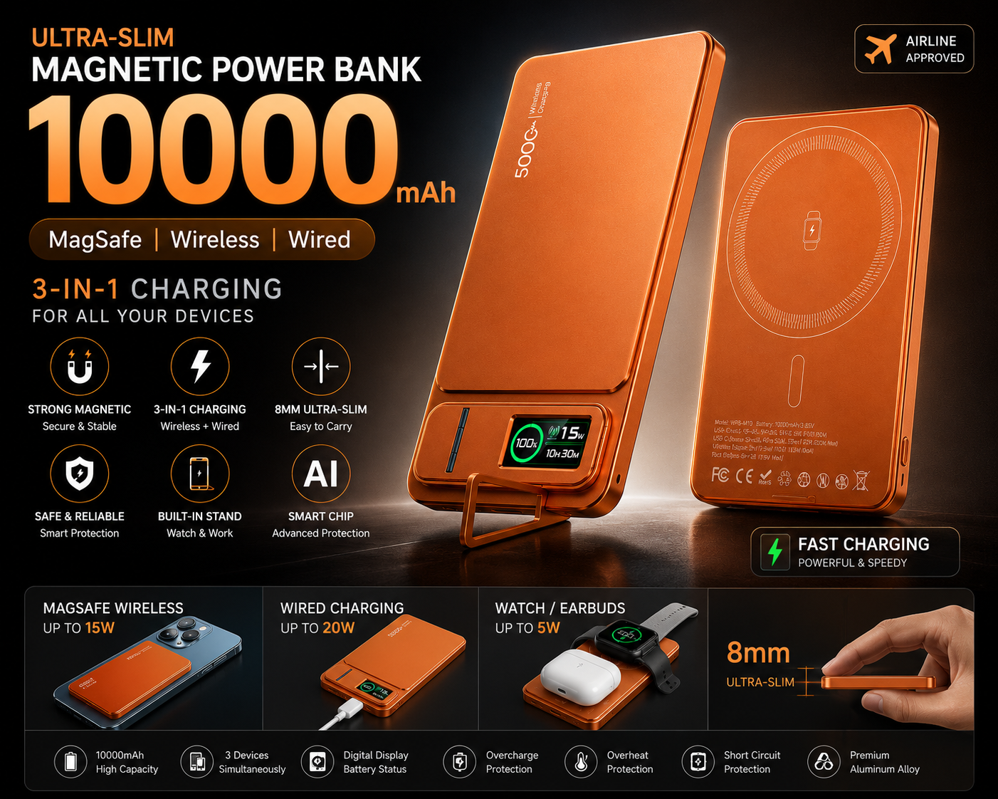 Power Bank MagSafe Ultra Slim 10000mAh – Carga Rápida Inalámbrica para iPhone