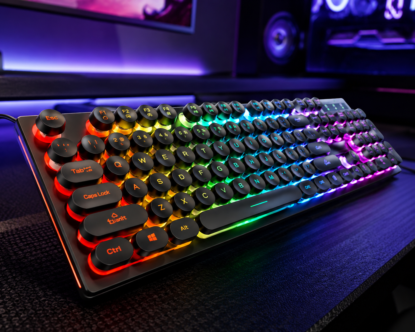 Teclado Mecánico Gamer RGB Retro 104 Teclas – USB Gaming Keyboard LED