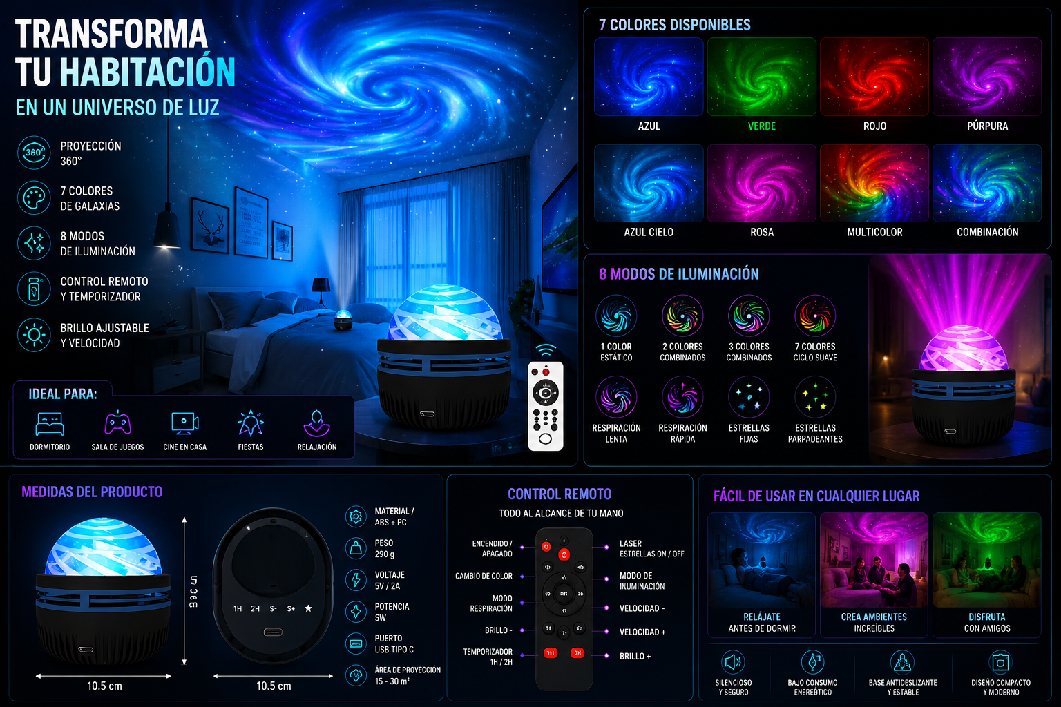 Proyector Galaxy LED Astronauta – Luz Nocturna RGB para Habitación