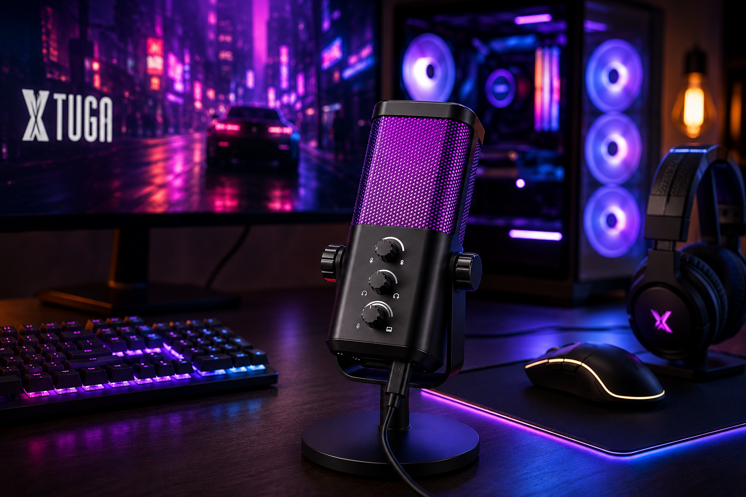 Micrófono Gamer RGB Profesional USB para Streaming, Podcast y PC