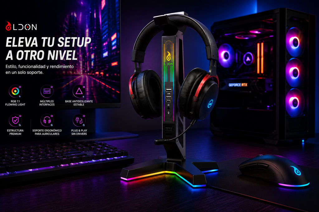 Soporte Gamer RGB para Auriculares con USB y Luces LED