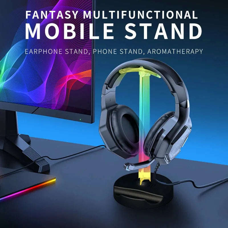 Soporte Gamer RGB para Auriculares y Celular con Luz LED