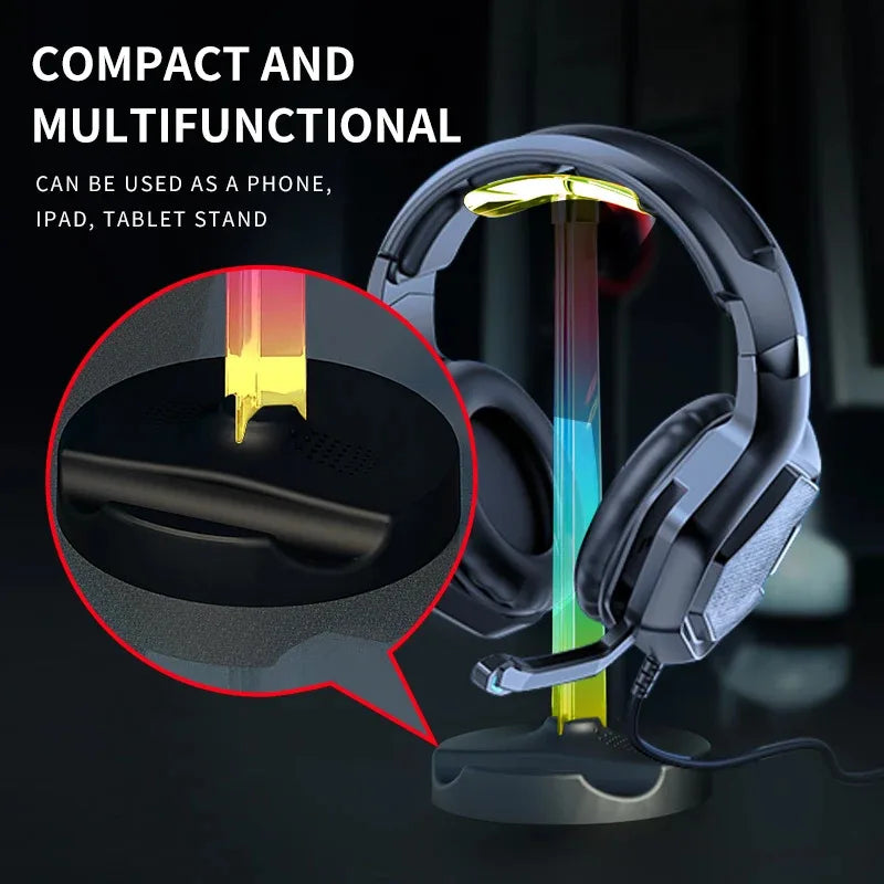 Soporte Gamer RGB para Auriculares y Celular con Luz LED