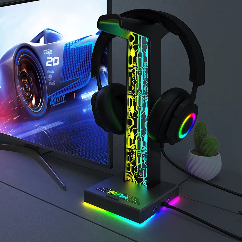 Soporte Gamer RGB para Auriculares – Base LED con USB y Audio 3.5mm